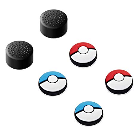 Jamont Gaming Rubber Thumb Cover Compatible Nintendo Switch Joycon Controllers Button Stick, Switch Analog Thumb Joy Con Joystick Thumbstick Grip Skin Cap, Red Blue Switch Caps (Pokemon Pokeball Ed.)