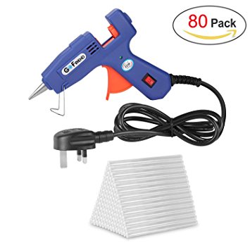 Mini Hot Melt Glue Gun, GoFriend 20-Watt Electric Glue Gun Aluminum Nozzle with 80 pcs Melt Glue Sticks(0.27 *5.9 inches) Heating DIY Craft Repair Kit Flexible Trigger for wood, metal, plastic, paper, leather, fabric, magnets, ceramics, glass, decorations, frames, DIY projects, school projects