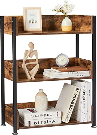 VECELO 3-Tier Bookcase,Small Storage Shelves,Industrial Shelving Unit for Living Room,Bedroom,Classroom,Antique Brown