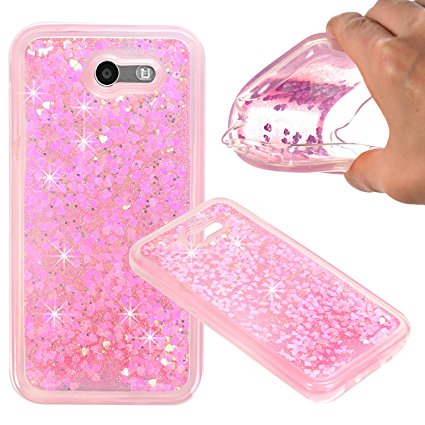Galaxy J3 Emerge Case,Galaxy J3 Eclipse Case,J3 Mission Case,J3 Prime Case,Galaxy Express/Amp Prime 2 Case, KinPond Girls Pink Glitter Liquid Clear TPU Case for Samsung J3 2017