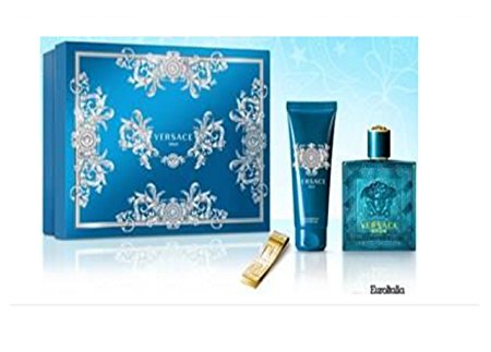 Versace Eros Christmas Gift Box Set 2016 For Men - Eau De Toilette, Shower Gel and Golden Money Clip - Crisp & Fresh Luxury Collection