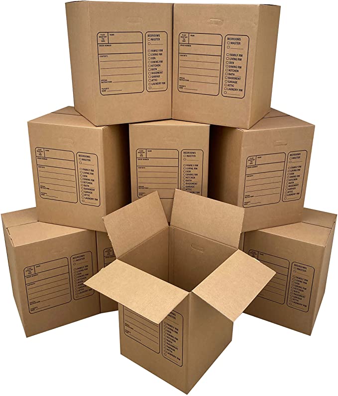 Moving Boxes with Handles, 10 Premium Large, 18" x 18" x 24"