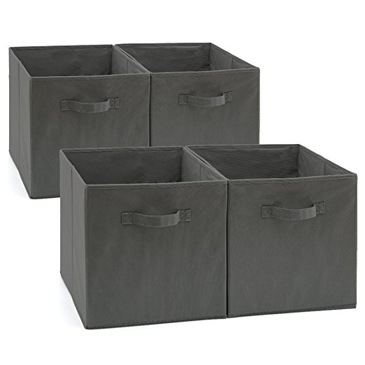 EZOWare Set of 4 Foldable Fabric Basket Bins, Collapsible Storage Cube for Nursery Home and Office (Gray)