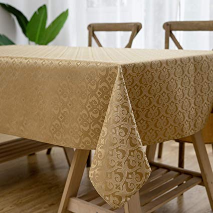 Aquazolax Damask Tablecloth for Rectangle Table 60 x 120 Damask Foliate Pattern Jacquard Heavy Weight Fabric Table Overlay, Gold