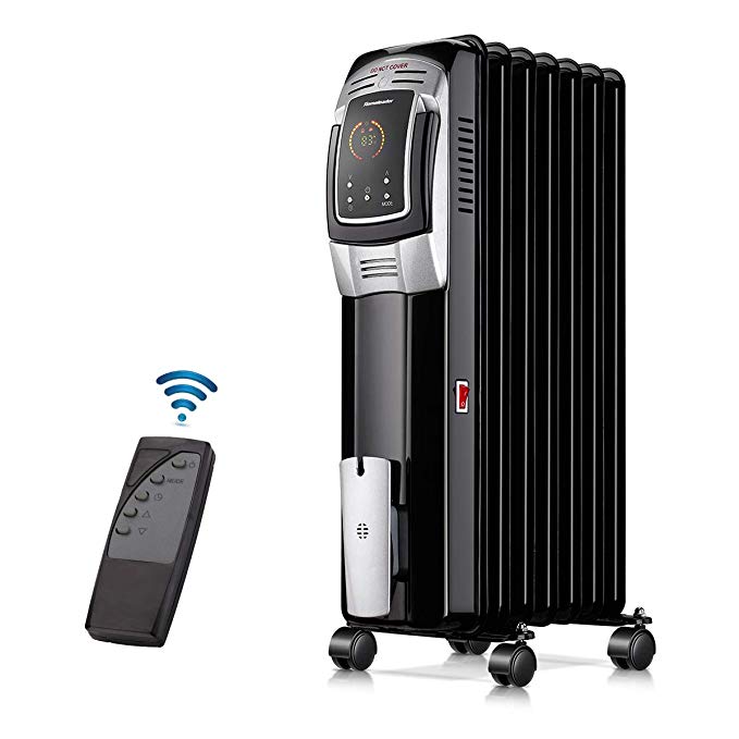 HL Oil Filled Radiator Heater, Portable Space Heater, Remote Control & 24-Hour Timer, Black