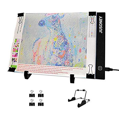 Diamond Painting A4 LED Light Box- Jusoney Dimmable Light Board Kit for 5D Diamond Painting Artists Art Sketching Power by USB with Detachable Stand and Clips (Painting Pad)