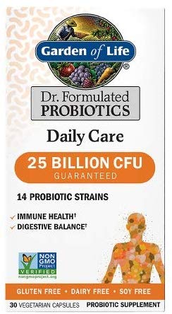 Garden of Life Dr. Formulated Probiotics Daily Care 30 Capsules 25 Billion CFU 14 Strains Immune Health Digestive Balance, Gluten Free,Soy Free