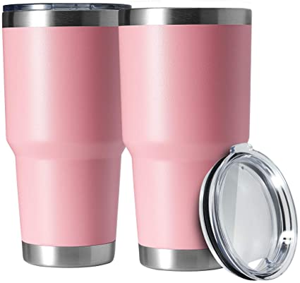 HASLE OUTFITTERS 30oz Tumbler Stainless Steel Coffee Tumbler Double Wall Vacuum Insulated Travel Mug with Lid (Pink, 2 Pack)