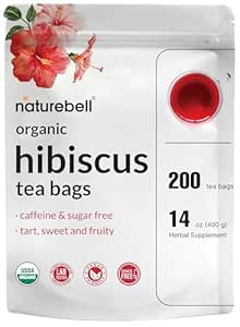 Organic Hibiscus Tea, 200 Tea Bags | Sugar Free Sweet & Tart Flavor – Antioxidant Rich – Great for Flor De Jamaica Tea – No Caffeine – Abacá Hemp Fiber Bag – Non-GMO