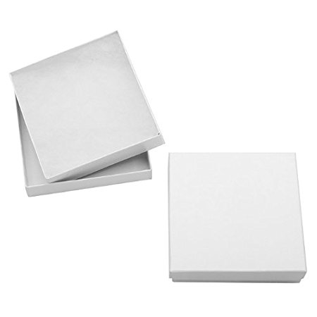 White Cardboard Square Jewelry Boxes With Swirls 3.5 x 3.5 x 1 Inches (16)