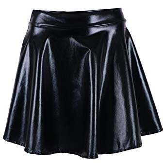 Women's Metallic Wet Liquid Faux Leather Look Flared Skater Mini Skirt
