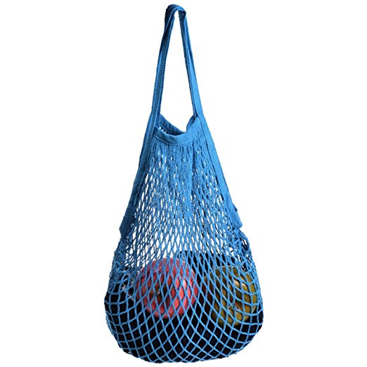 Cosmos ® Cotton Net Shopping Tote Bag Reusable Ecology Market String Bag Organizer (Blue)