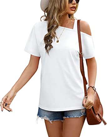 JINKESI Women's Short Sleeve Tunic Tops Casual Summer Cold Shoulder Blouse Shirts