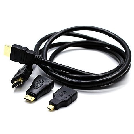 BlueBeach® 3 in 1 Full HD 1080P HDMI Cable to HDMI with Mini HDMI Adapter and HDMI to Micro HDMI Adapter Cable