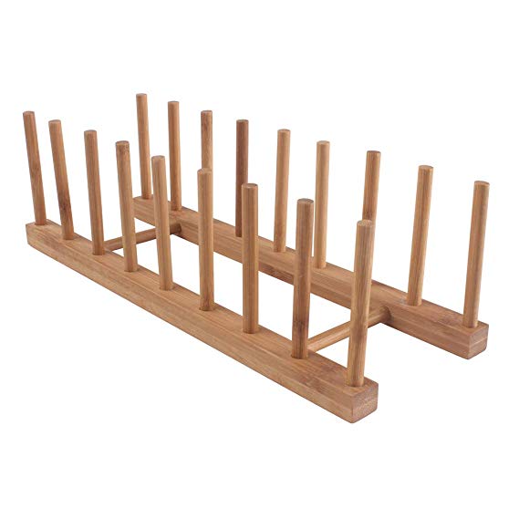 Z Zicome 8-Slots Bamboo Wooden Dish Rack Plate Rack Stand Pot Lid Holder Kitchen Cabinet Organizer