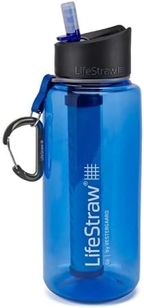 LifeStraw Go Water Filter Bottles with 2-Stage Integrated Filter Straw for Hiking, Backpacking, and Travel, 1L; Blue 1L