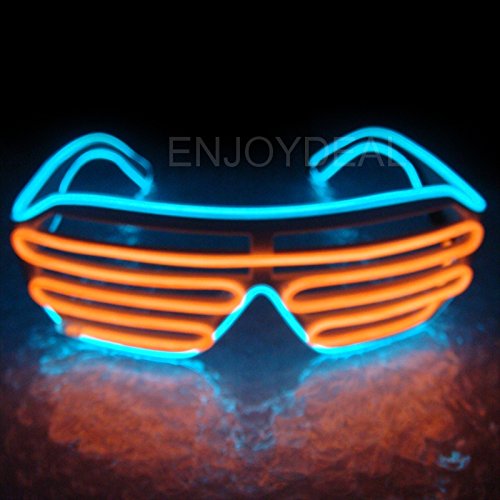 Enjoydeal El Wire Neon LED Light Up Shutter Shaped Glasses for Rave Costume Party with Battery case Controller