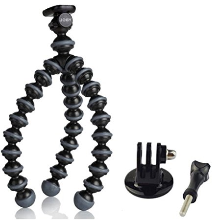 Gorillapod Flexible Tripod (Black/Charcoal) For Action Cameras and a Bonus GoPro Mount Adapter For The HD HERO2, HD Hero3, Hero4, HERO4 Session, HD Helmet HERO, HD Motorsports HERO, HD Surf HERO, HD Hero Naked