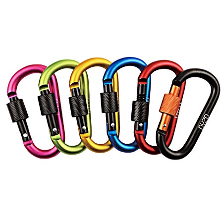 Carabiner Aluminum Alloy Screw Locking Spring Clip Hook, D-ring Keychain Clip Hook Outdoor Buckle for Camping, Hiking, Fishing (6PCS)