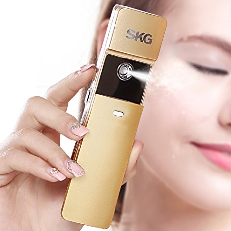 SKG Premium Handheld Nano Ionic Cool Mist Face Hydration Sprayer - 10x More Effective Than Facial Lotion - Portable USB Face Hydration Spray - Valentines Day Gifts (Gold, 1-Minute Timer)