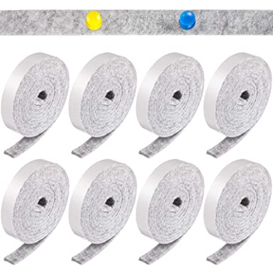 8 Rolls 1/2 x 60 Inch Self-stick Felt Strips Heavy Duty Self Adhesive Felt Tapes Felt Bulletin Board Bar Strips, Pin Board Polyester Felt Strip Rolls for Protecting Furniture and DIY Adhesive (Gray)