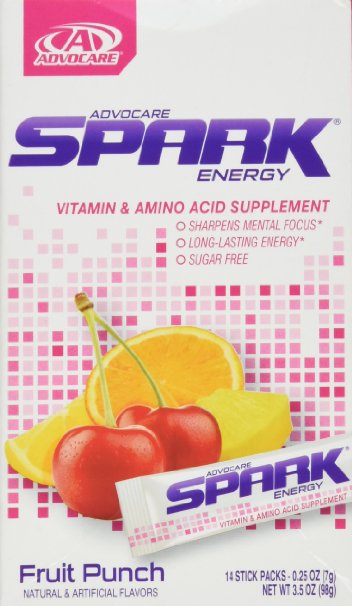 AdvoCare Spark Energy Mix: Vitamin & Amino Acid Supplement (Fruit Punch) 14 Pouches, net wt. 3.5 oz