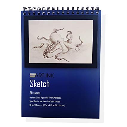 Sketch PAD, 80 Sheets, 8.3”x 11.7”, 68lbs-100g/m2, Drawing and Sketch Paper, Acid Free, Ideal for Pen, Pencil, Brush Pens, Charcoal, Graphite and More, Top Spiral-Bound, Micro-Perforated (1)