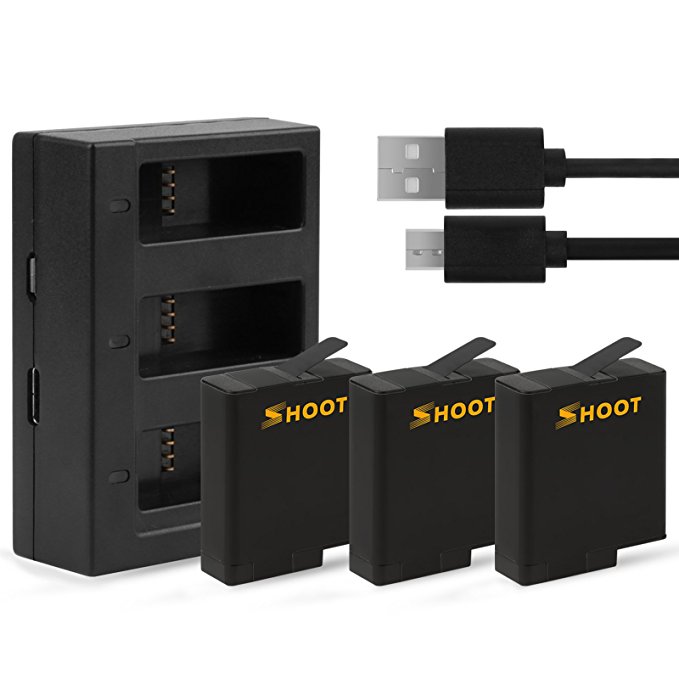 SHOOT 1220mAh 3-Pack Replacement Battery USB Charger for GoPro HERO 6/HERO 5/HERO(2018) Black Accessories(Compatible with Original Camera)