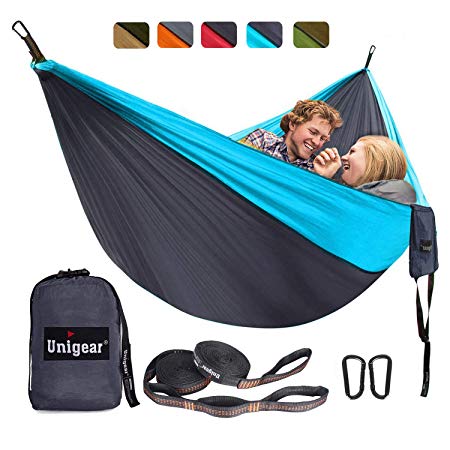 Unigear Double Camping Hammock, Portable Lightweight Parachute Nylon Hammock with Tree Straps for Backpacking, Camping, Travel, Beach, Garden