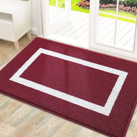 OLANLY Indoor Door Mat, 30x17, Non-Slip Absorbent Resist Dirt Entrance Mat, Washable Low-Profile Inside Entry Doormats for Entryway, Red