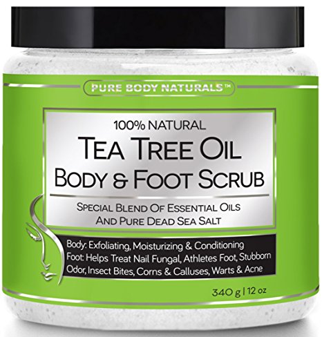 Pure Body Naturals Tea Tree Oil Body and Foot Scrub, 12 oz.