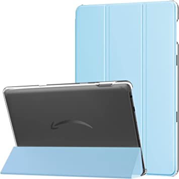 MoKo Case Fits All-New Kindle Fire HD 10 & 10 Plus Tablet (11th Gen, 2021 Release) 10.1", PU Leather Trifold Stand Cover with Translucent Frosted Backshell, Auto Wake/Sleep Function, Sky Blue