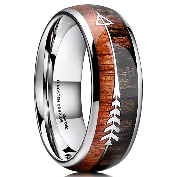 King Will Nature 8mm Tungsten Carbide Ring Inlay with Arrow Wedding Rings Dome Edge