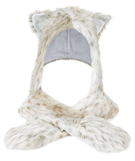 Winter Warm Plush Faux Fur Animal Paws Hat Hoods Gloves Scarf