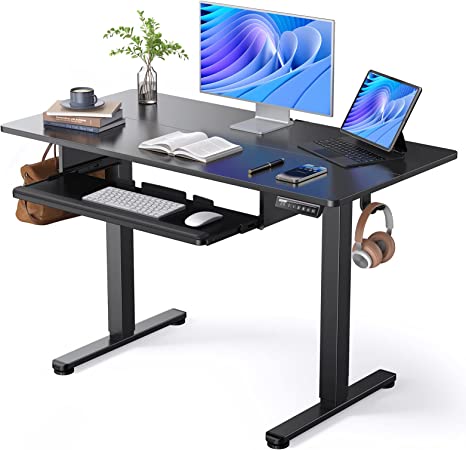 ErGear Electric Standing Desk with Keyboard Tray, Adjustable Height Sit Stand Up Desk, Home Office Desk Computer Workstation, 48x24 Inches, Black