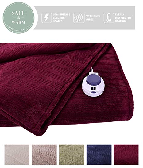 SoftHeat by Perfect Fit | Ultra Soft Plush Electric Heated Warming Blanket with Safe & Warm Low-Voltage Technology (Full, Garnet Red)