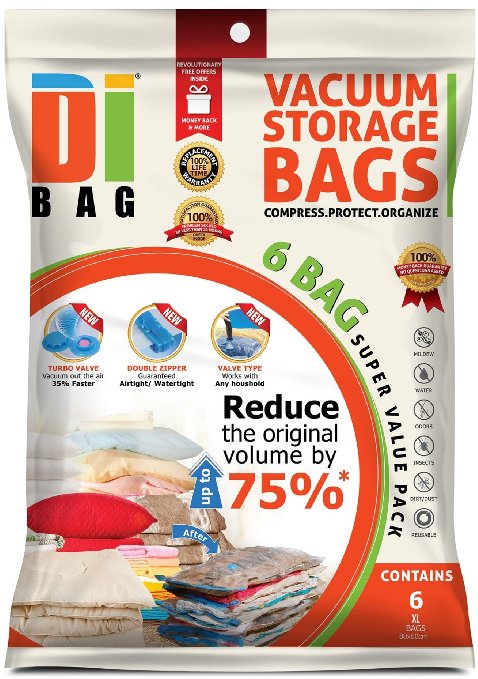 DIBAG ® 6 VACUUM COMPRESSED STORAGE SPACE SAVER BAGS 80 X 60 CM For Clothing, Duvets, Bedding, Pillows, Curtains & More. (6)