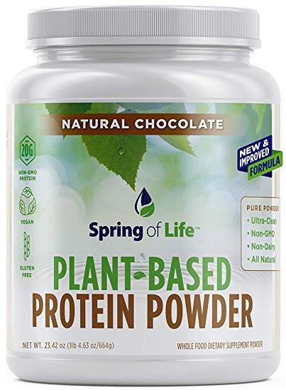Spring Of Life Plant-Based Protein Powder, Vegan, Non-GMO, Hypoallergenic, Chocolate, 22 Serve