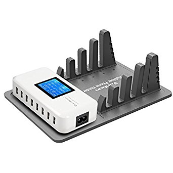 Multiple USB Charger Station, 60W/12A 8-Port Desktop Charger Charging Station Multi Port Travel Fast LCD Wall Charger Hub with Silicone Dock & Organizer