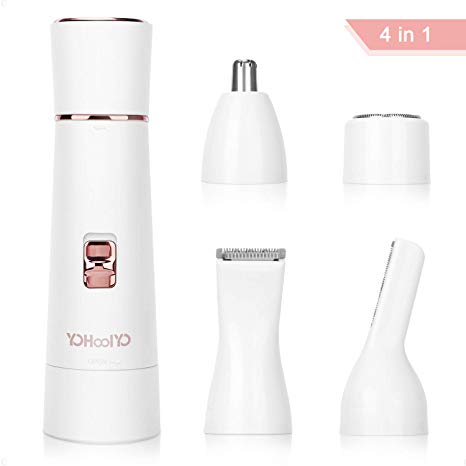 YOHOOLYO Women Hair Remover Facial Hair Removal for Women 4 in 1 Waterproof Including Eyebrow Razor Nose Trimmer Facial Shaver Body Shaver USB Charging