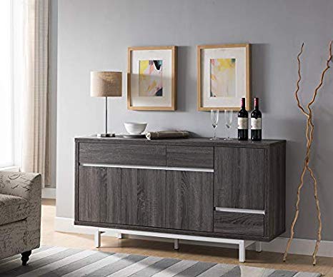 Smart Home 171959 Sideboard Buffet Table with Wine Cabinet, Distressed Grey Color, Storage Cabinet