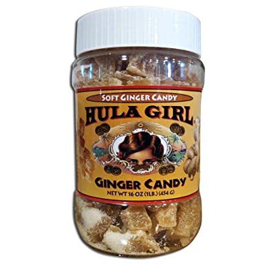 Hula Girl Soft Baby Ginger Candy Coated in White Sugar, 1 Pound