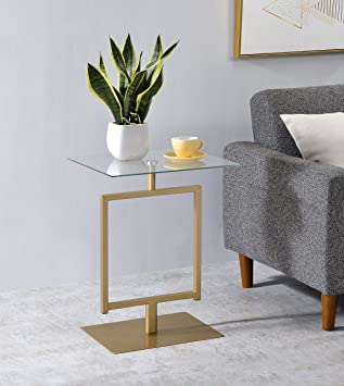 Kings Brand Furniture - Molein Modern Accent Side End Table, Gold Metal/Glass