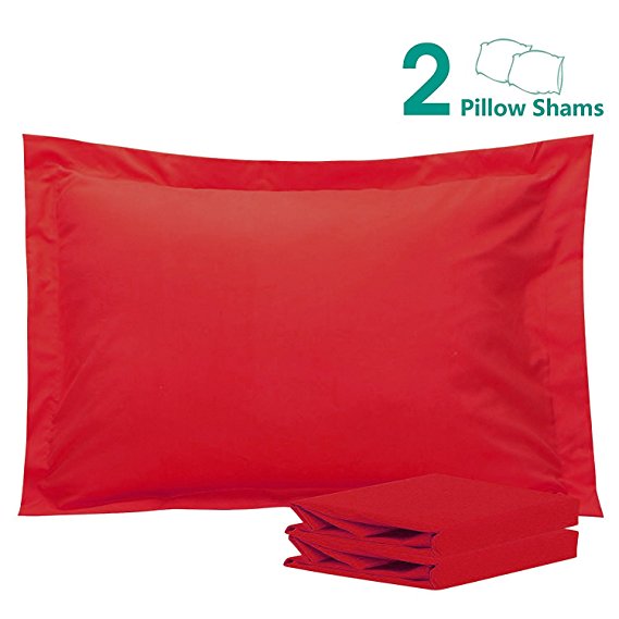 NTBAY 100% Brushed Microfiber Pillow Shams Set of 2, Soft and Cozy, Wrinkle, Fade, Stain Resistant (20x26 inches, Red)