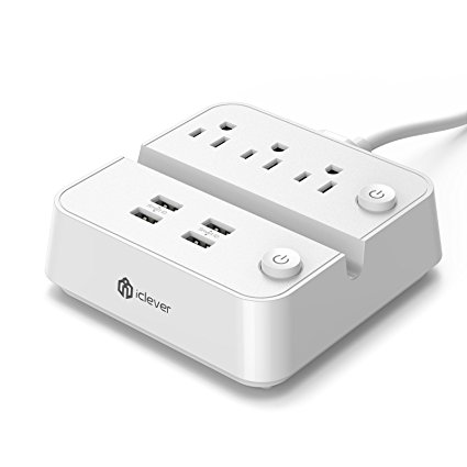 iClever BoostStrip IC-BS02 Surge Protector, 25W 5A 4-Port USB Charger with 3 Outlets Power Strip, White