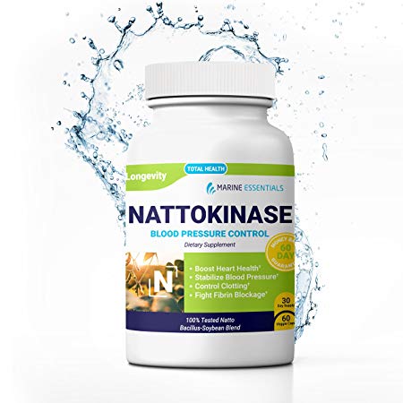 Marine Essentials Nattokinase Dietary Supplement - 100mg Vegan Formula Nattokinase Supplements for Heart Health and Circulation (60 Veg Capsules)