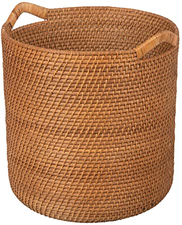 KOUBOO Laguna Round Rattan Storage Basket with Ear Handles, Honey-Brown