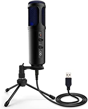 USB Plug and Play Microphone - Portable Pro Audio Condenser Recording Desk Mic w/Adjustable Gain, Headphone Jack, Mute Control, Tripod Stand for Podcast Streaming PC Gaming YouTube - Pyle PDMIUSB50