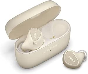 Jabra Elite 5 True Wireless Auriculares Bluetooth Inalámbricos con Cancelación Activa de Ruido (Car) Híbrida, 6 Micrófonos, Ajuste Ergonómico y Altavoces de 6 mm - Hechos para iPhone - Beige Oro