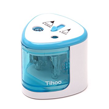 Tihoo Students Pro Electric Automatic Pencil Sharpener with Safety Device,Double Holes for 6-8 and 9-12 mm Pencils(Blue)
